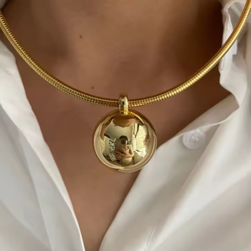 Reduced Anthropologie Gold Dome Pendant Snake Chain Necklace